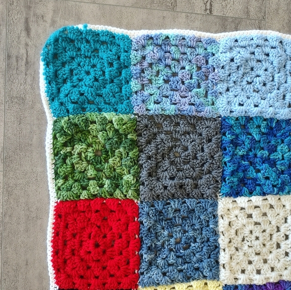 Multicolor Handmade Crochet Granny Square Roseanne Afghan Throw Blanket 39x36 - Picture 4 of 12